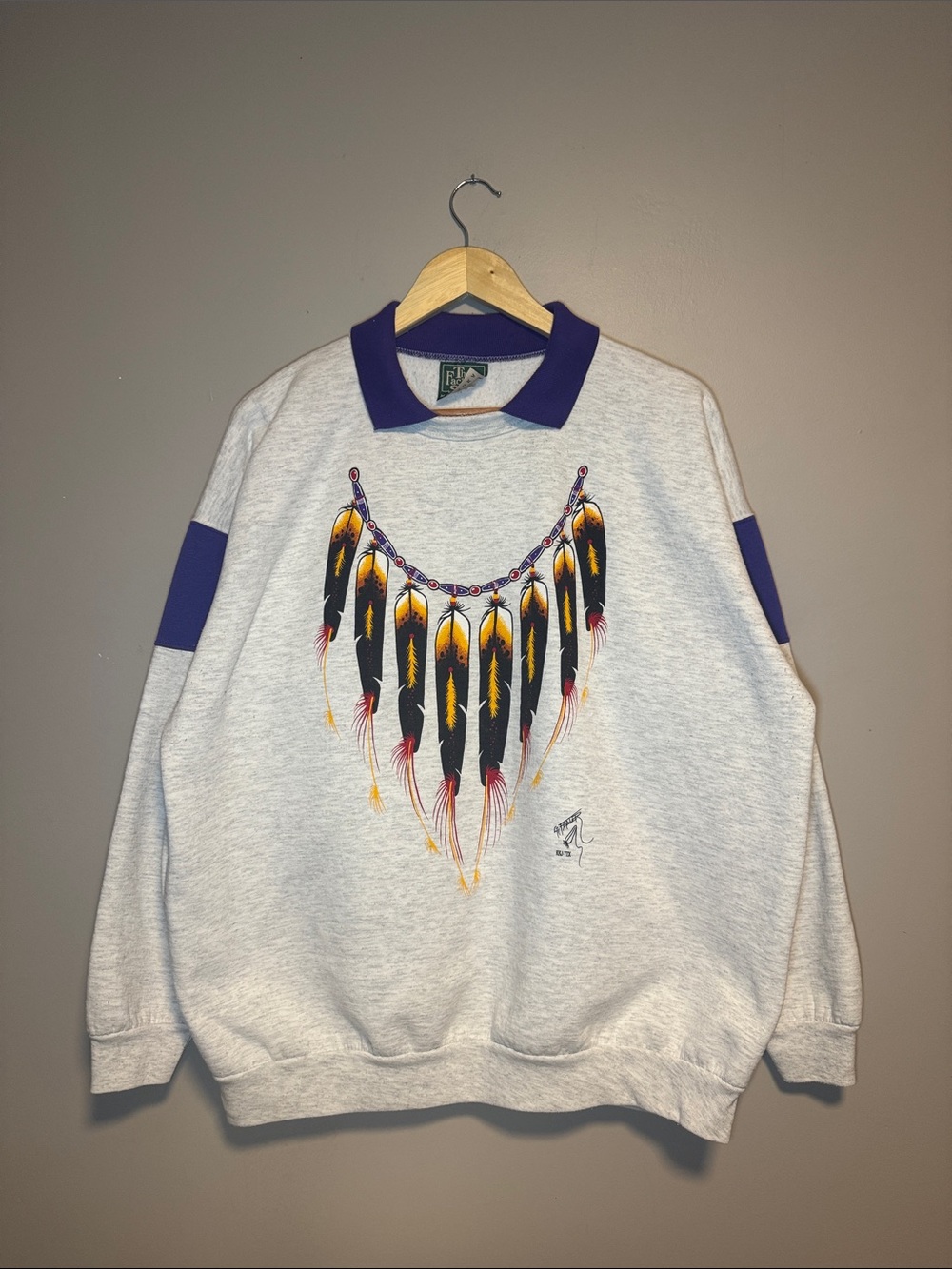 Vintage Native American Collar Sweater / XL / 1990s / Heather Grey